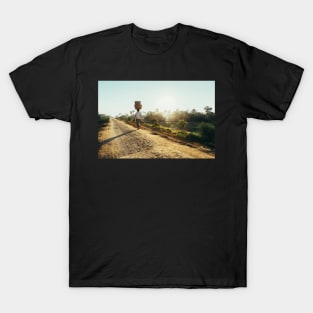 Woman Carrying Baskets on Head Walking in Burmese Countryside in Early Morning T-Shirt